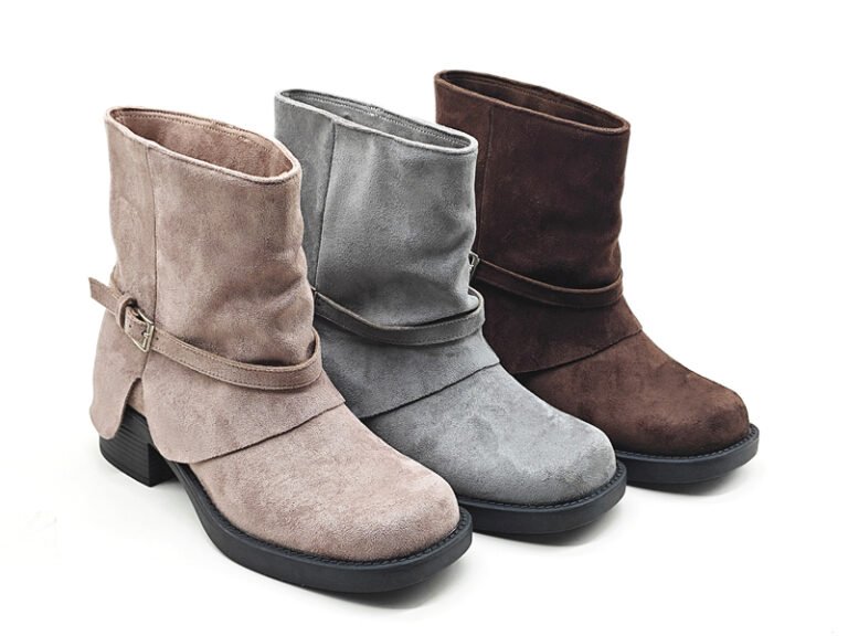 Slouchy Suede Chunky Heel Moto Boots