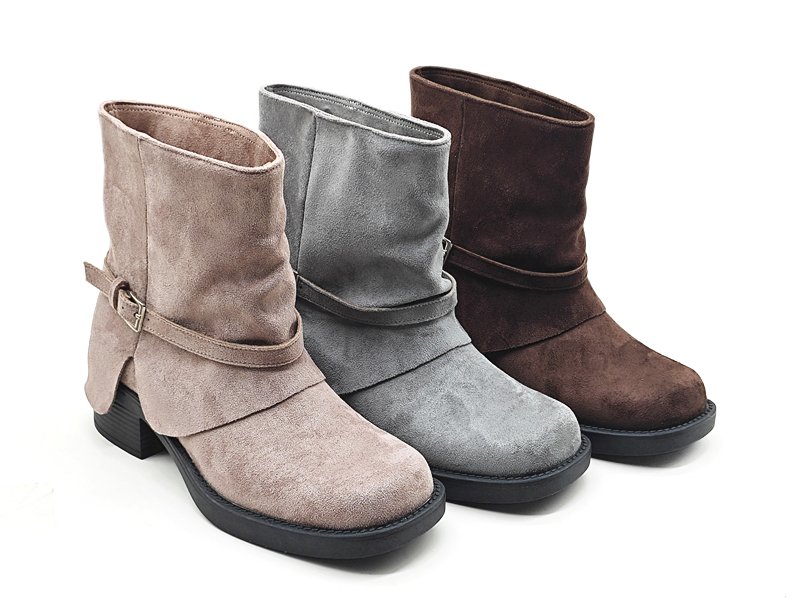 Slouchy Suede Chunky Heel Moto Boots