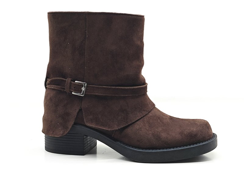 Slouchy Suede Chunky Heel Moto Boots