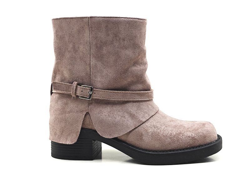 Slouchy Suede Chunky Heel Moto Boots