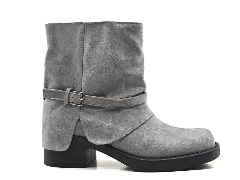 Slouchy Suede Chunky Heel Moto Boots