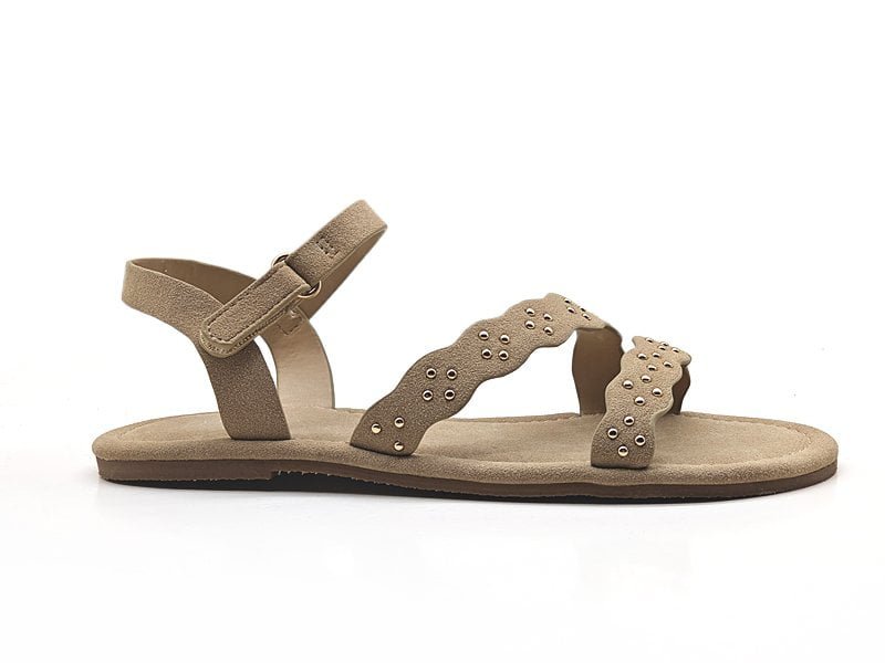 Scalloped Studded Ankle Strap Sandals