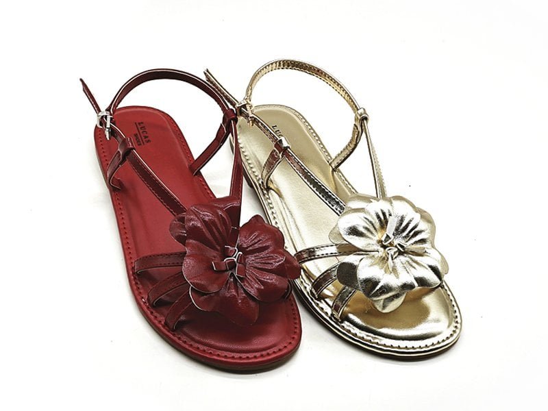Metallic Floral Ankle Buckle Sandals