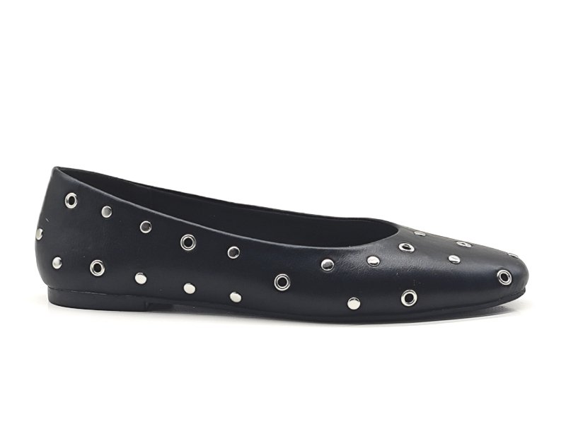 Black Studded Square Toe Flat Ballet Shoes