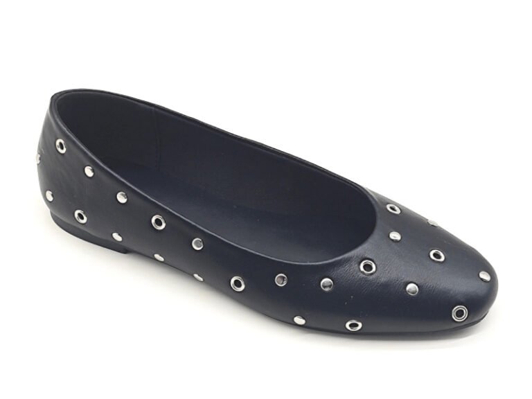Black Studded Square Toe Flat Ballet Shoes