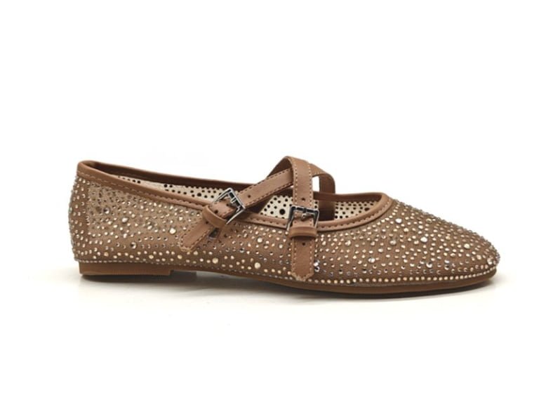 Rhinestone Crisscross Strap Mary Jane Flats