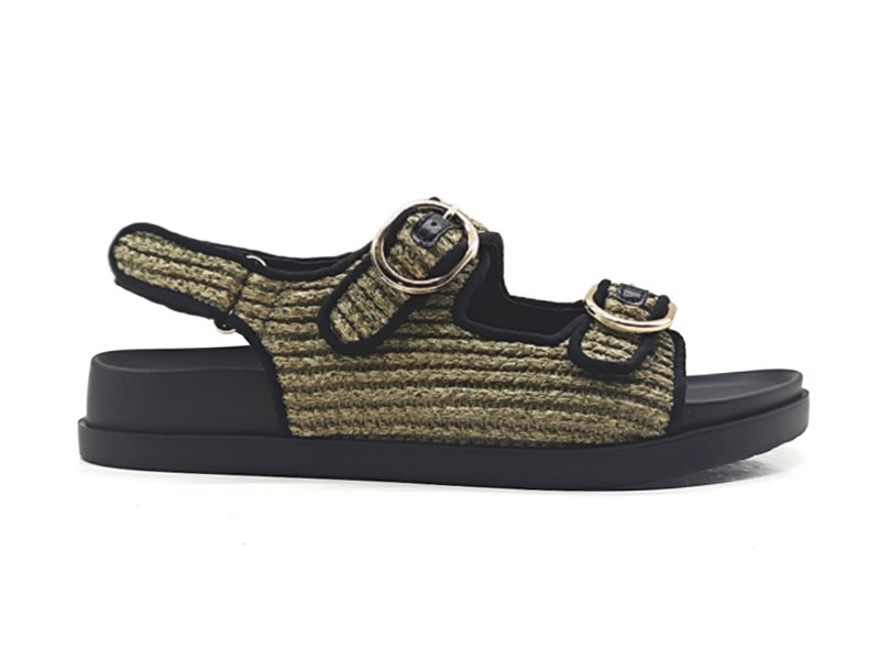 Woven Double Buckle Platform Sandals