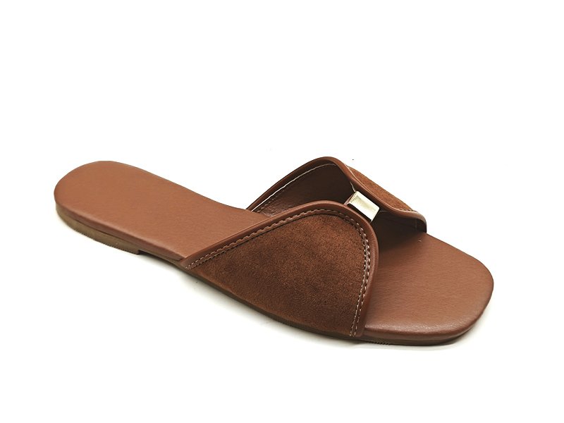 Women Contrast Strap Flat Slides