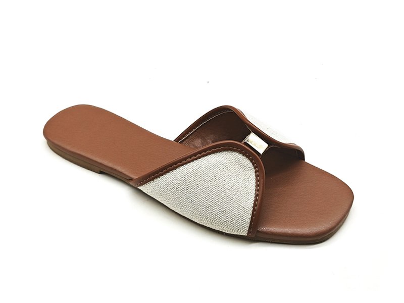 Women Contrast Strap Flat Slides