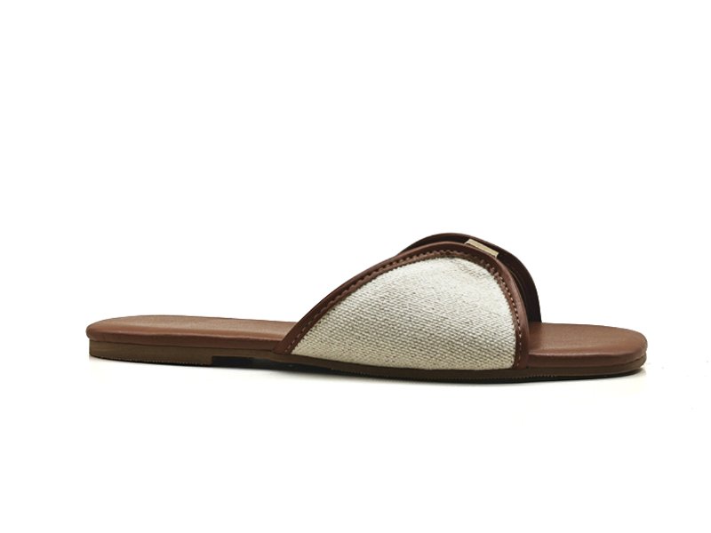 Women Contrast Strap Flat Slides